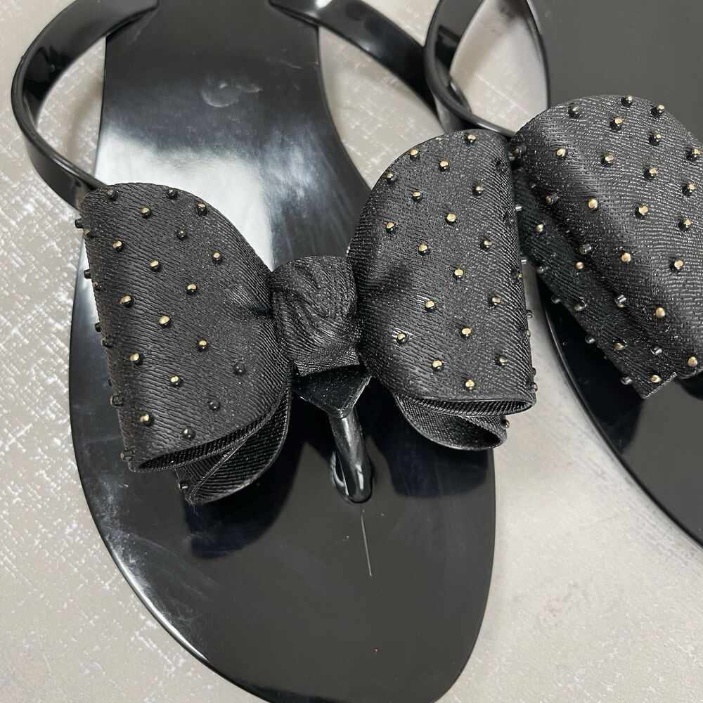 Melissa Women Harmonic Jelly Sandal 8 Black Studded Bow Flip Flop Beach - Picture 3 of 11